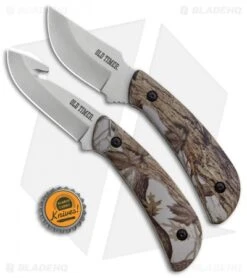 Schrade Old Timer Snowblind Camo Fixed Blade Hunting Knife Combo Set (2 Piece) -Sharp Knife World Old Timer Snowblind Camo 2 Piece Set 1085928 BHQ 87011 jr bottlecap