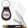 Old Timer Traditional Pocket Knife/Leather Keychain Set -Sharp Knife World Old Timer Trapper w Leather Keychain BHQ 123465 td