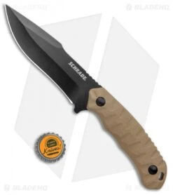 Schrade I-Beam Fixed Blade Knife Brown G-10 (4.75" Black) -Sharp Knife World Schrade G 10 Modified Drop Fixed Tan Black 1136029 BHQ 125127 jr bottlecap