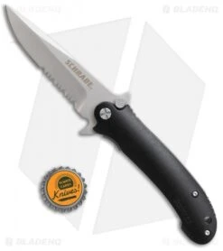 Schrade Liner Lock Knife Black Al (3.5" Bead Blast Serr) SCH223S -Sharp Knife World Schrade LL Black Alum BB Serr SCH223S BHQ 61936 jr bottlecap