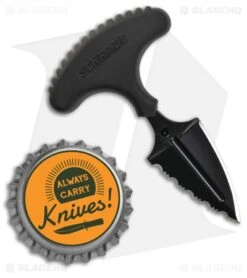 Schrade SCHF50 Mini Push Dagger Fixed Blade Knife (1.5" Black Serr) -Sharp Knife World Schrade Mini Push Dagger Black Serr SCHF50 BHQ 62031 jr bottlecap