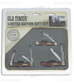 Schrade Old Timer Rosewood Brass 3-Piece Knife Set 1130063 -Sharp Knife World Schrade OT Rosewood Brass 3 Piece Set BHQ 116722 jr package