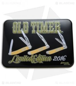 Schrade Old Timer Limited Edition Pocket Knife Gift Set Yellow (Set Of 3) -Sharp Knife World Schrade Old Timer Lim Gift Set Yellow SCPROM 16 20CP BHQ 50615 jr tin