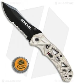 Schrade Shizzle MAGIC Spring Assisted Knife Champagne (3.375" Black Serr) -Sharp Knife World Schrade Shizzle MAGIC SA Champagne Black Serr SCHA11CS BHQ 61994 jr bottlecap