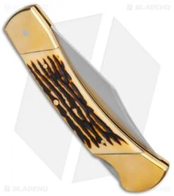 Schrade Uncle Henry Papa Bear Traditional Pocket Knife 5" Brown Staglon SCHLB8 -Sharp Knife World Schrade Uncle Henry Papa Bear Traditional Brown Staglon SCHLB8 BHQ 62058 jr side