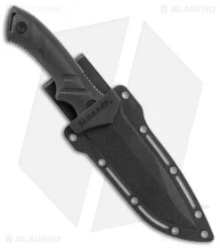 Schrade Full Tang Fixed Blade Knife Black TPE (4.5" Gray Serr) SCHF31S -Sharp Knife World Schrade full tang black TPE gray serr SCHF31S BHQ 62023 er sheath