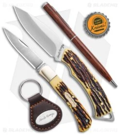 Uncle Henry 2 Piece Fixed Blade/Folder/Pen/Key Fob Tin -Sharp Knife World Uncle Henry 2pc Fixed Folder Tin With Pen Keychain BHQ 123472 td size