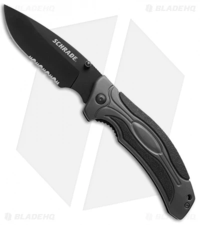 Schrade Drop Point Liner Lock Knife (3.625" Black Serr) SCH205S 3 Schrade Drop Point Liner Lock Knife (3.625" Black Serr) SCH205S